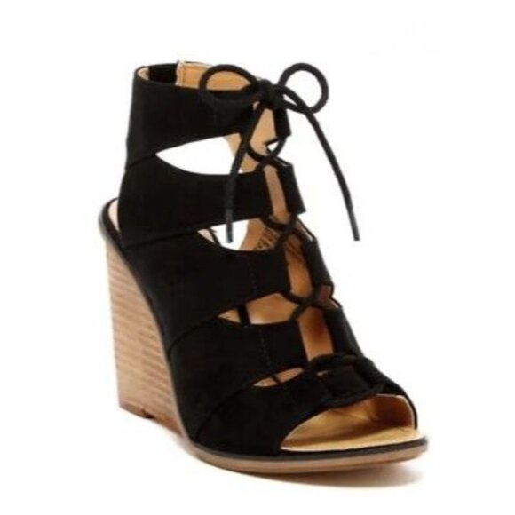 Melrose and Market Calista Black & Brown Stacked Wedge Heel 7.5 - Picture 1 of 7